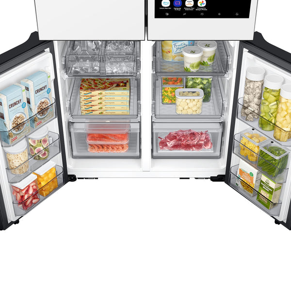 Samsung Bespoke Counter-Depth Family Hub 22.5-cu ft 4 -Door Smart Compatible French Door Refrigerator with Dual Ice Maker with Water Dispenser and Door within Door ( White Glass ) ENERGY STAR Certified
