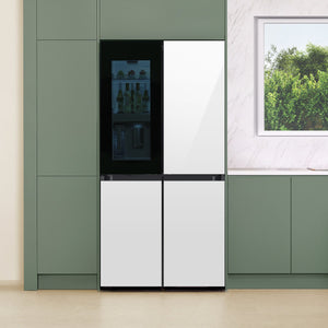 Samsung Bespoke Standard-Depth Beverage Center 28.6-cu ft 4 -Door Smart Compatible French Door Refrigerator with Dual Ice Maker with Water Dispenser and Door within Door ( White Glass ) ENERGY STAR Certified