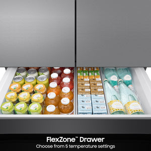 Samsung Bespoke Counter-Depth Inner Beverage Center 22.9-cu ft 4 -Door Smart Compatible French Door Refrigerator with Ice Maker with Water Dispenser ( Stainless Steel ) ENERGY STAR Certified