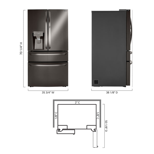 LG Standard-Depth 29.5-cu ft 4 -Door Smart Compatible French Door Refrigerator with Dual Ice Maker with Water and Ice Dispenser and Door within Door ( Printproof Black Stainless Steel ) ENERGY STAR Certified