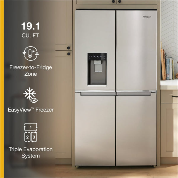 Whirlpool Counter-Depth 19.2-cu ft 4 -Door French Door Refrigerator with Ice Maker with Water and Ice Dispenser ( Fingerprint Resistant Stainless Steel )