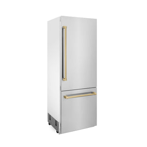 ZLINE KITCHEN & BATH Autograph Edition 16.1-cu ft Counter-Depth Built-In Bottom-Freezer Refrigerator with Ice Maker ( Stainless Steel with Champagne Bronze Handles ) ENERGY STAR Certified