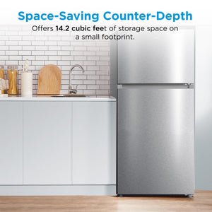 Midea Fingerprint Resistant 14.2-cu ft Counter-Depth Top-Freezer Refrigerator ( Stainless Steel ) Garage Ready ENERGY STAR Certified