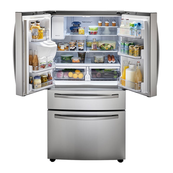 Samsung Standard-Depth with FlexZone Drawer 28-cu ft 4 -Door Smart Compatible French Door Refrigerator with Ice Maker with Water and Ice Dispenser ( Stainless Steel ) ENERGY STAR Certified