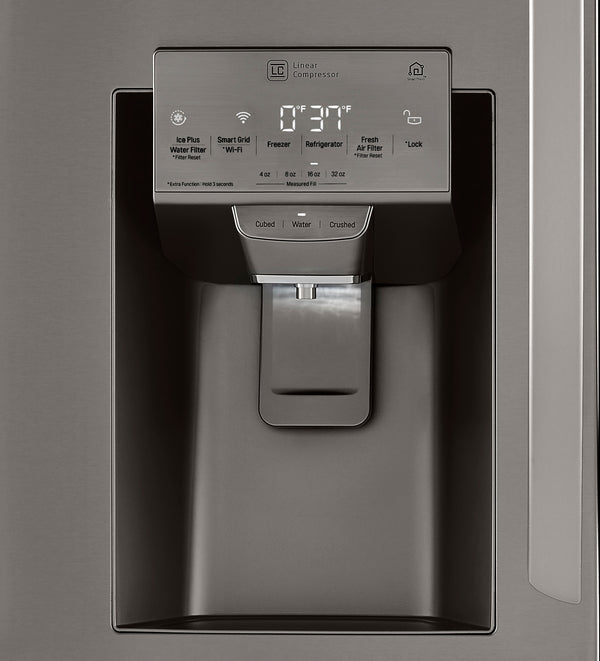 LG Standard-Depth 29.5-cu ft 4 -Door Smart Compatible French Door Refrigerator with Dual Ice Maker with Water and Ice Dispenser and Door within Door ( Printproof Black Stainless Steel ) ENERGY STAR Certified