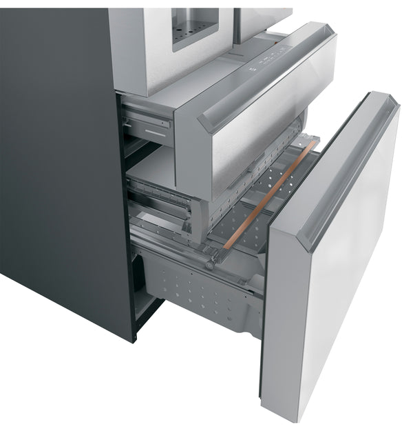 Cafe Standard-Depth Modern Glass 27.8-cu ft 4 -Door Smart Compatible French Door Refrigerator with Ice Maker with Water and Ice Dispenser ( Platinum Glass ) ENERGY STAR Certified