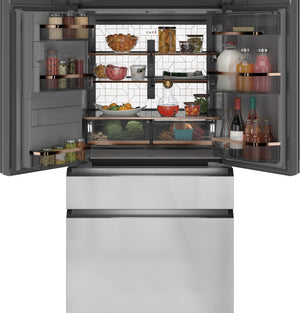 Cafe Standard-Depth Modern Glass 27.8-cu ft 4 -Door Smart Compatible French Door Refrigerator with Ice Maker with Water and Ice Dispenser ( Platinum Glass ) ENERGY STAR Certified