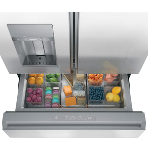 Cafe Standard-Depth Modern Glass 27.8-cu ft 4 -Door Smart Compatible French Door Refrigerator with Ice Maker with Water and Ice Dispenser ( Platinum Glass ) ENERGY STAR Certified