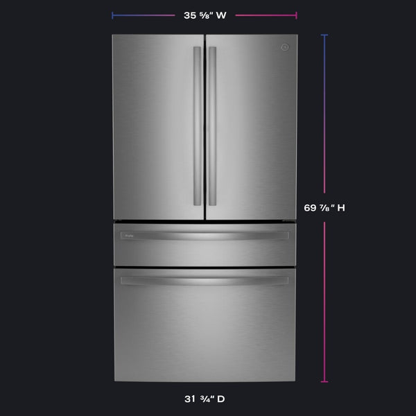GE Profile Counter-Depth 23.2-cu ft 4 -Door Smart Compatible French Door Refrigerator with Ice Maker with Water Dispenser and Door within Door ( Stainless Steel ) ENERGY STAR Certified
