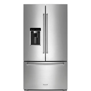 KitchenAid Counter-Depth 23.8-cu ft 3 -Door French Door Refrigerator with Ice Maker with Water and Ice Dispenser ( Stainless Steel with PRINTSHIELD Finish )