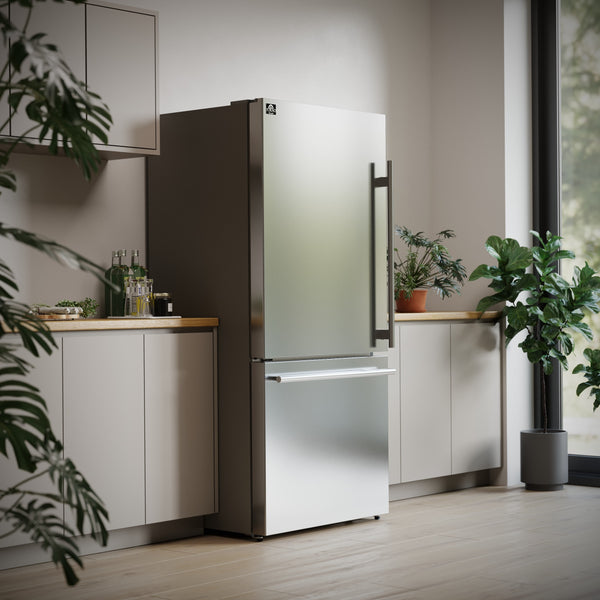 FORNO Milano Espresso 17.2-cu ft Counter-Depth Bottom-Freezer Refrigerator with Ice Maker ( Stainless steel ) ENERGY STAR Certified