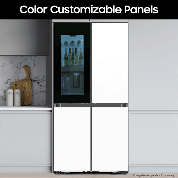 Samsung Bespoke Standard-Depth Beverage Center 28.6-cu ft 4 -Door Smart Compatible French Door Refrigerator with Dual Ice Maker with Water Dispenser and Door within Door ( White Glass ) ENERGY STAR Certified