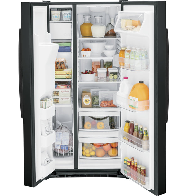 GE 23-cu ft Side-by-Side Refrigerator with Ice Maker ,Water and Ice Dispenser ( Black ) ENERGY STAR Certified