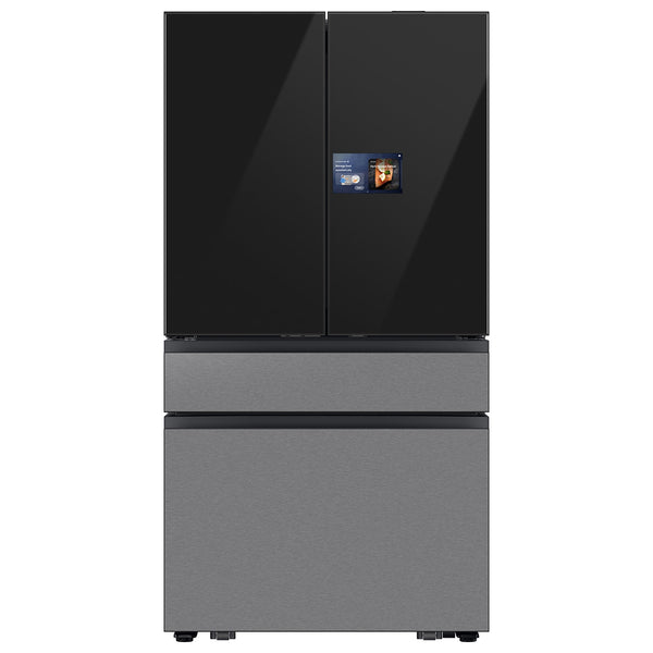 Samsung Bespoke Standard-Depth 28.6-cu ft 4 -Door Smart Compatible French Door Refrigerator with Dual Ice Maker with Water Dispenser and Door within Door ( Charcoal Glass Top with Stainless Steel Bottom Panels ) ENERGY STAR Certified