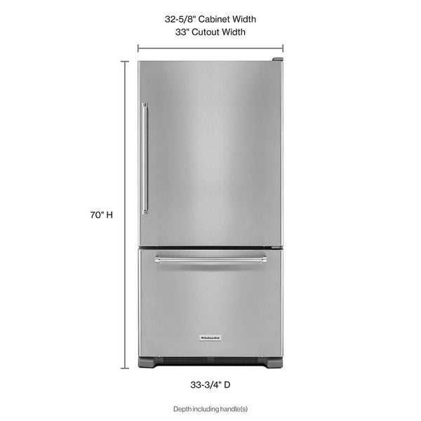 KitchenAid 22.07-cu ft Standard-Depth Bottom-Freezer Refrigerator Ice Maker Optional (sold separately) ( Stainless steel ) ENERGY STAR Certified