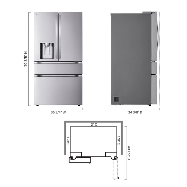 LG Standard-Depth 28.6-cu ft 4 -Door Smart Compatible French Door Refrigerator with Dual Ice Maker with Water and Ice Dispenser ( PrintProof Stainless Steel ) ENERGY STAR Certified