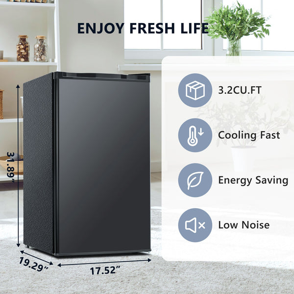 Euhomy  3.2 Cu.Ft Single Door Black Mini Fridge with Freezer