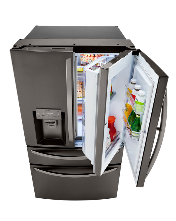 LG Standard-Depth 29.5-cu ft 4 -Door Smart Compatible French Door Refrigerator with Dual Ice Maker with Water and Ice Dispenser and Door within Door ( Printproof Black Stainless Steel ) ENERGY STAR Certified