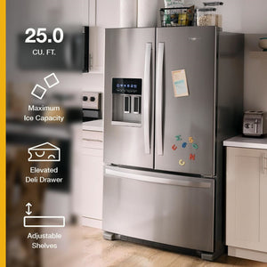 Whirlpool Standard-Depth 24.7-cu ft 3 -Door French Door Refrigerator with Ice Maker with Water and Ice Dispenser ( Black ) ENERGY STAR Certified