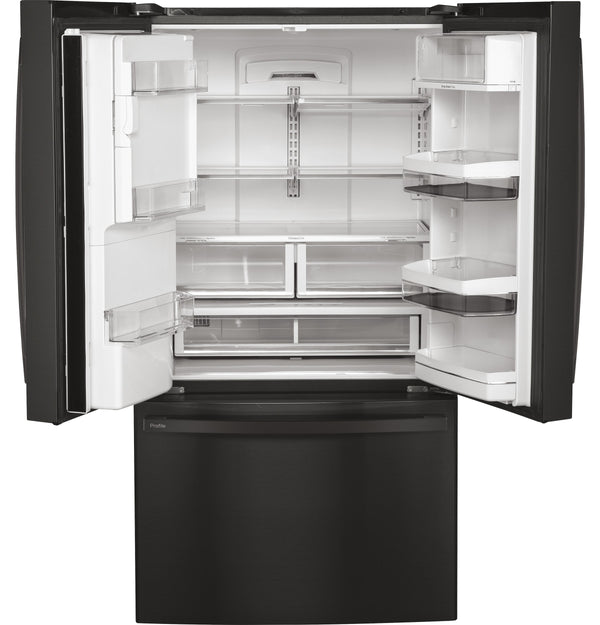 GE Profile Counter-Depth 22.2-cu ft 3 -Door French Door Refrigerator with Ice Maker with Water and Ice Dispenser ( Black Stainless ) ENERGY STAR Certified