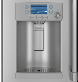 Cafe Standard-Depth Hot Water Dispenser 27.8-cu ft 3 -Door Smart Compatible French Door Refrigerator with Ice Maker with Water and Ice Dispenser ( Stainless Steel with Brushed Stainless Handles ) ENERGY STAR Certified