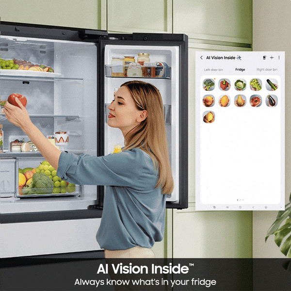 Samsung Bespoke Standard-Depth Family Hub 28.6-cu ft 4 -Door Smart Compatible French Door Refrigerator with Dual Ice Maker with Water Dispenser ( Charcoal Glass Top with Stainless Steel Bottom Panels ) ENERGY STAR Certified