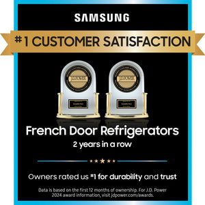 Samsung Bespoke Standard-Depth Family Hub 29.8-cu ft 3 -Door Smart Compatible French Door Refrigerator with Dual Ice Maker with Water Dispenser and Door within Door ( White Glass Top with Matte Grey Glass Bottom Panel ) ENERGY STAR Certified