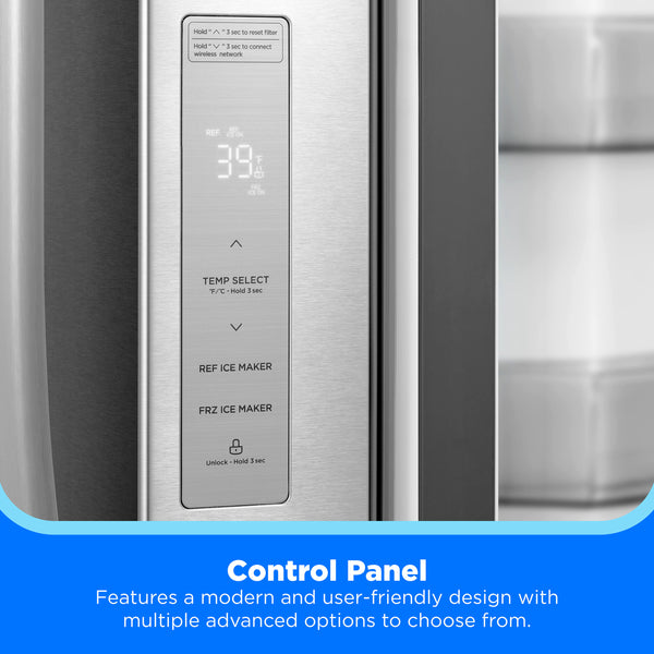 Midea Standard-Depth OneTouch Autofill 28.9-cu ft 3 -Door Smart Compatible French Door Refrigerator with Dual Ice Maker with Water and Ice Dispenser ( Stainless steel ) ENERGY STAR Certified