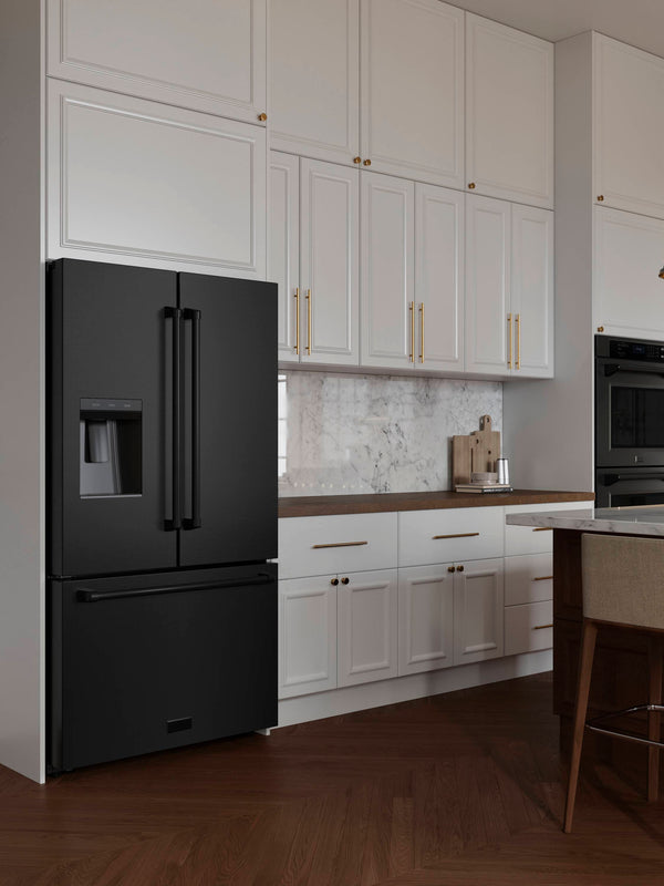 ZLINE KITCHEN & BATH Standard-Depth 28.9-cu ft 3 -Door French Door Refrigerator with Ice Maker with Water and Ice Dispenser ( Black Stainless Steel with Black Stainless Steel Handle ) ENERGY STAR Certified