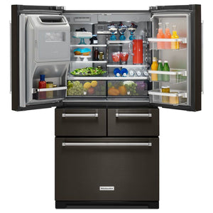 KitchenAid Standard-Depth 25.8-cu ft 5 -Door French Door Refrigerator with Ice Maker with Water and Ice Dispenser ( Black Stainless Steel with PRINTSHIELD Finish )