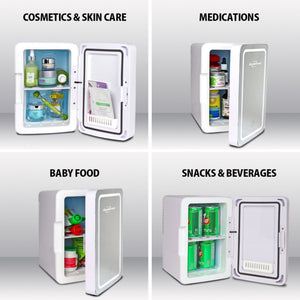 Koolatron 6L Cosmetics Fridge w/ Lighted Makeup Mirror 0.21-cu ft Mini Fridge ( White, Silver )