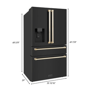 ZLINE KITCHEN & BATH Counter-Depth Autograph Edition 21.6-cu ft 4 -Door French Door Refrigerator with Ice Maker with Water Dispenser ( Fingerprint Resistant Black Stainless Steel with Polished Gold accent Handles ) ENERGY STAR Certified