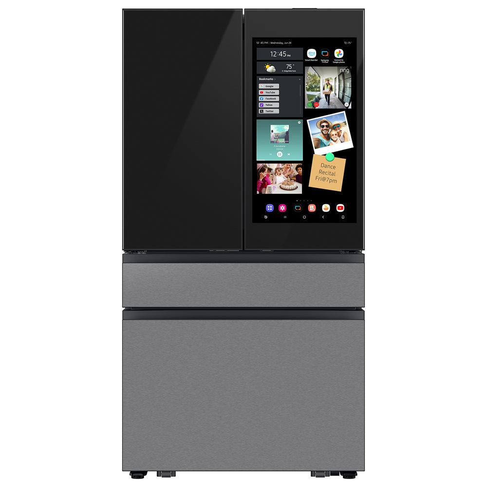 Samsung Bespoke Counter-Depth Family Hub 22.5-cu ft 4 -Door Smart Compatible French Door Refrigerator with Dual Ice Maker with Water Dispenser and Door within Door ( Charcoal Glass Top with Stainless Steel Bottom Panels ) ENERGY STAR Certified