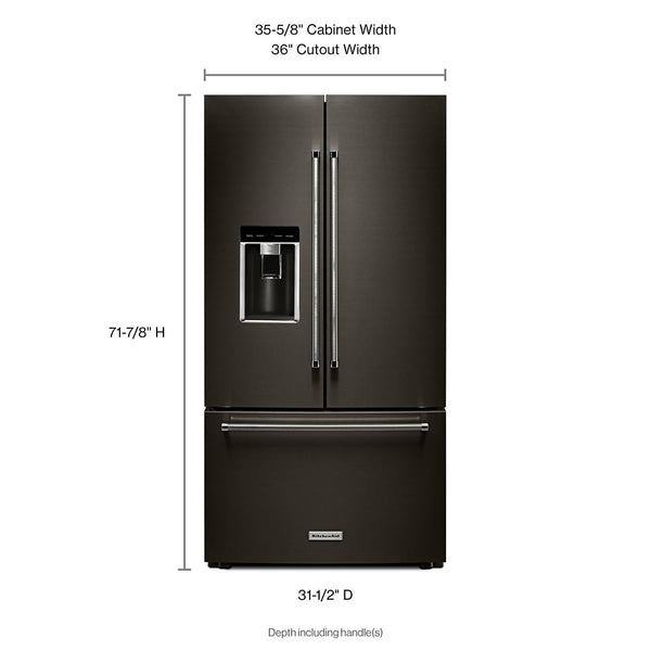 KitchenAid Counter-Depth 23.8-cu ft 3 -Door French Door Refrigerator with Ice Maker with Water and Ice Dispenser ( Black Stainless Steel with PRINTSHIELD Finish )