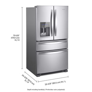 Whirlpool Standard-Depth 24.5-cu ft 4 -Door French Door Refrigerator with Ice Maker with Water and Ice Dispenser ( Stainless Steel ) ENERGY STAR Certified