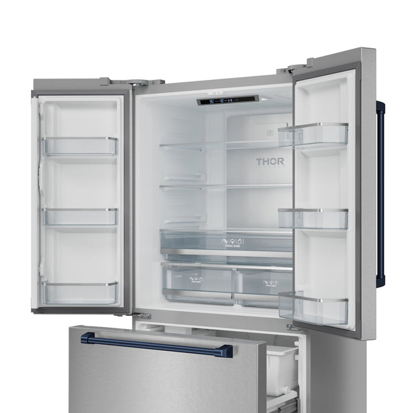 Thor Kitchen Counter-Depth Gordon Ramsay Series 20.3-cu ft 3 -Door French Door Refrigerator with Ice Maker with Ice Dispenser ( Stainless Steel with Navy Accents ) ENERGY STAR Certified