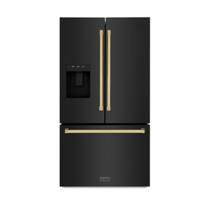ZLINE KITCHEN & BATH Standard-Depth 28.9-cu ft 3 -Door French Door Refrigerator with Ice Maker with Water and Ice Dispenser ( Black Stainless Steel with Polished Gold Handle ) ENERGY STAR Certified