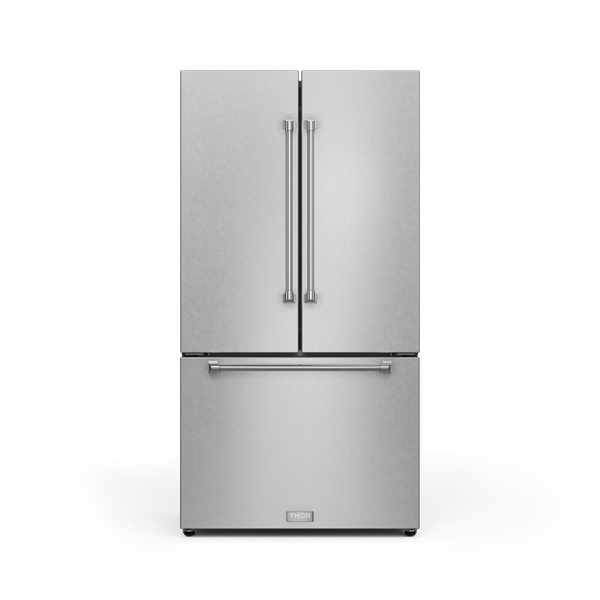Thor Kitchen Counter-Depth Gordon Ramsay Series 20.3-cu ft 3 -Door French Door Refrigerator with Ice Maker with Ice Dispenser ( Stainless Steel with Black Accents ) ENERGY STAR Certified