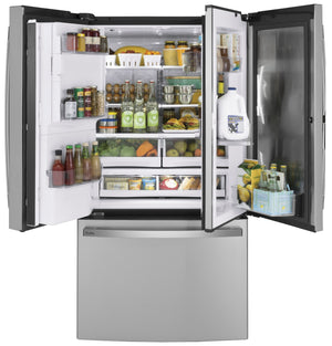 GE Profile Standard-Depth 27.8-cu ft 3 -Door French Door Refrigerator with Ice Maker with Water and Ice Dispenser and Door within Door ( Stainless Steel )