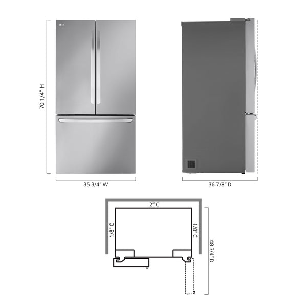 LG Standard-Depth 31.7-cu ft 3 -Door Smart Compatible French Door Refrigerator with Ice Maker with Water Dispenser ( PrintProof Stainless Steel ) ENERGY STAR Certified