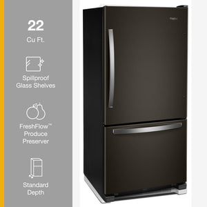 Whirlpool 22.1-cu ft Standard-Depth Bottom-Freezer Refrigerator with Ice Maker ( Fingerprint Resistant Black Stainless ) ENERGY STAR Certified
