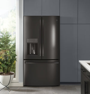 GE Profile Counter-Depth 22.2-cu ft 3 -Door French Door Refrigerator with Ice Maker with Water and Ice Dispenser ( Black Stainless ) ENERGY STAR Certified