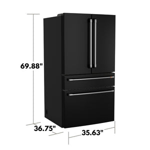 Cafe Standard-Depth 28.7-cu ft 4 -Door Smart Compatible French Door Refrigerator with Ice Maker with Water Dispenser ( Matte Black ) ENERGY STAR Certified