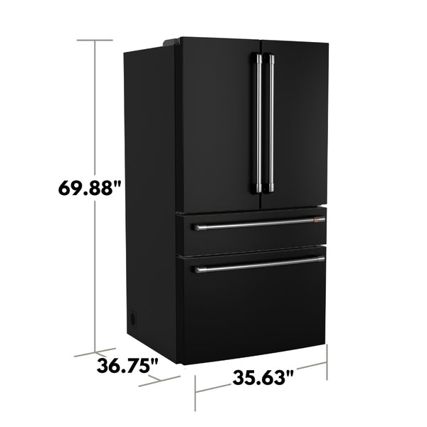 Cafe Standard-Depth 28.7-cu ft 4 -Door Smart Compatible French Door Refrigerator with Ice Maker with Water Dispenser ( Matte Black ) ENERGY STAR Certified