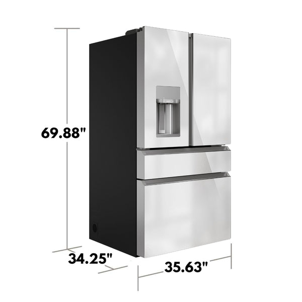 Cafe Standard-Depth Modern Glass 27.8-cu ft 4 -Door Smart Compatible French Door Refrigerator with Ice Maker with Water and Ice Dispenser ( Platinum Glass ) ENERGY STAR Certified