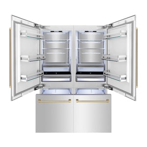 ZLINE KITCHEN & BATH Counter-Depth Autograph Edition 32.2-cu ft 4 -Door Built-In French Door Refrigerator with Ice Maker with Water Dispenser ( Stainless Steel with Champagne Bronze Handles ) ENERGY STAR Certified