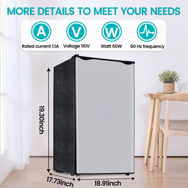 Jeremy Cass 3.2-cu ft Mini Fridge with Freezer ( Silver ) ENERGY STAR