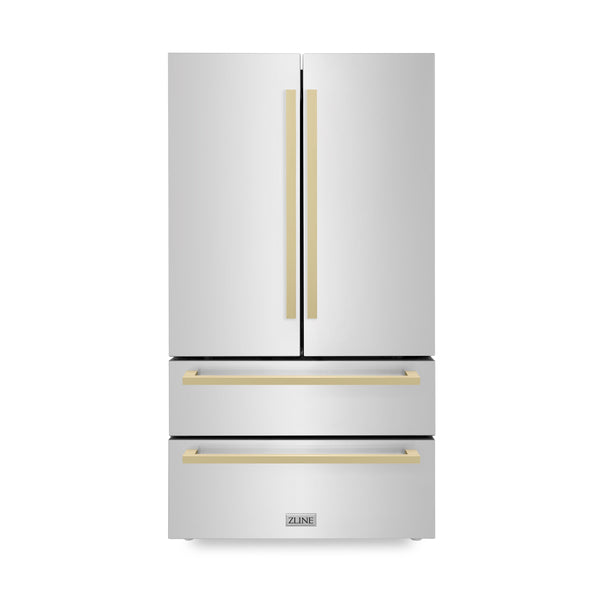 ZLINE KITCHEN & BATH Counter-Depth 22.5-cu ft 4 -Door French Door Refrigerator with Ice Maker ( Stainless Steel with flat Champagne Bronze Accent Handles ) ENERGY STAR Certified