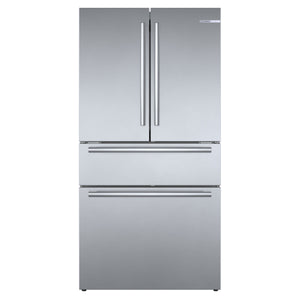 Bosch Counter-Depth 800 Series 21-cu ft 4 -Door French Door Refrigerator with Ice Maker ( Stainless steel ) ENERGY STAR Certified