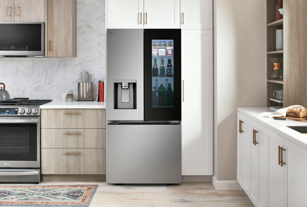 LG Standard-Depth InstaView 24.5-cu ft 3 -Door Smart Compatible French Door Refrigerator with Dual Ice Maker with Water and Ice Dispenser and Door within Door ( PrintProof Stainless Steel )